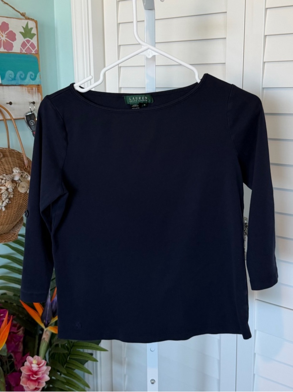 Lauren Ralph Lauren Navy Long Sleeve Boatneck Top